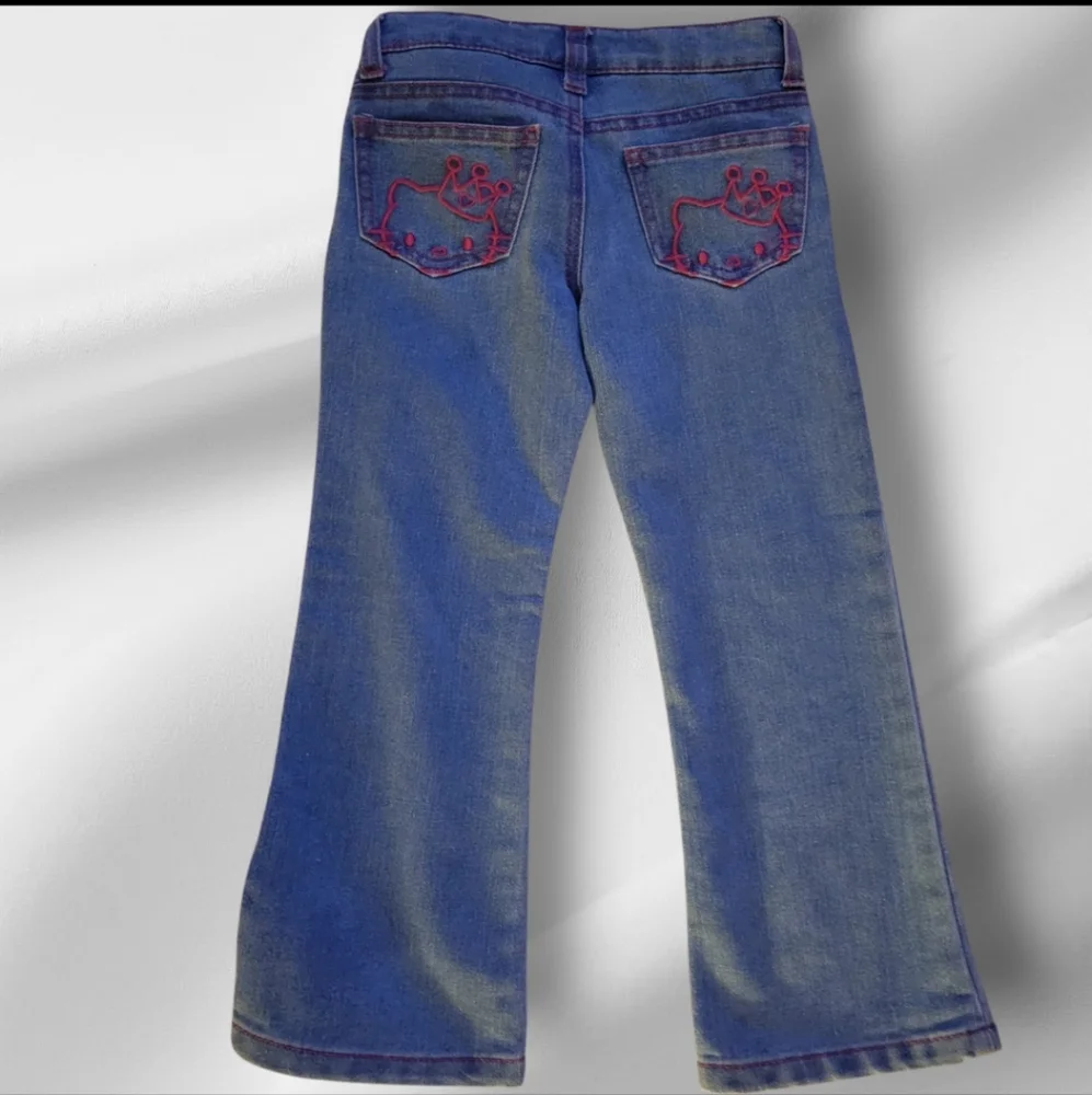 Girls Size 4 Princess Hello Kitty Jeans, Rhinestones, Embroidery Bling Boot Cut